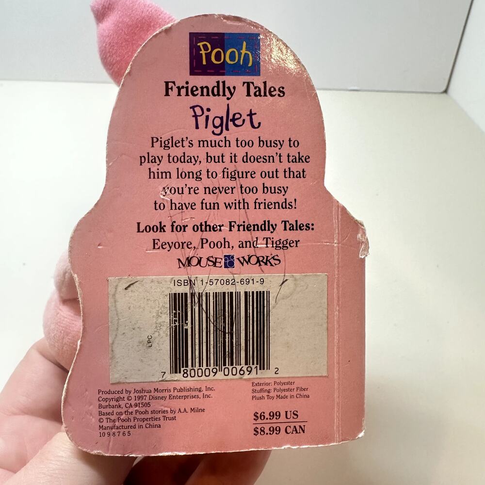 Winnie Pooh Piglet Friendly Tales Plush Board Book Stuffed Animal Vintage Disney - Picture 5 of 7